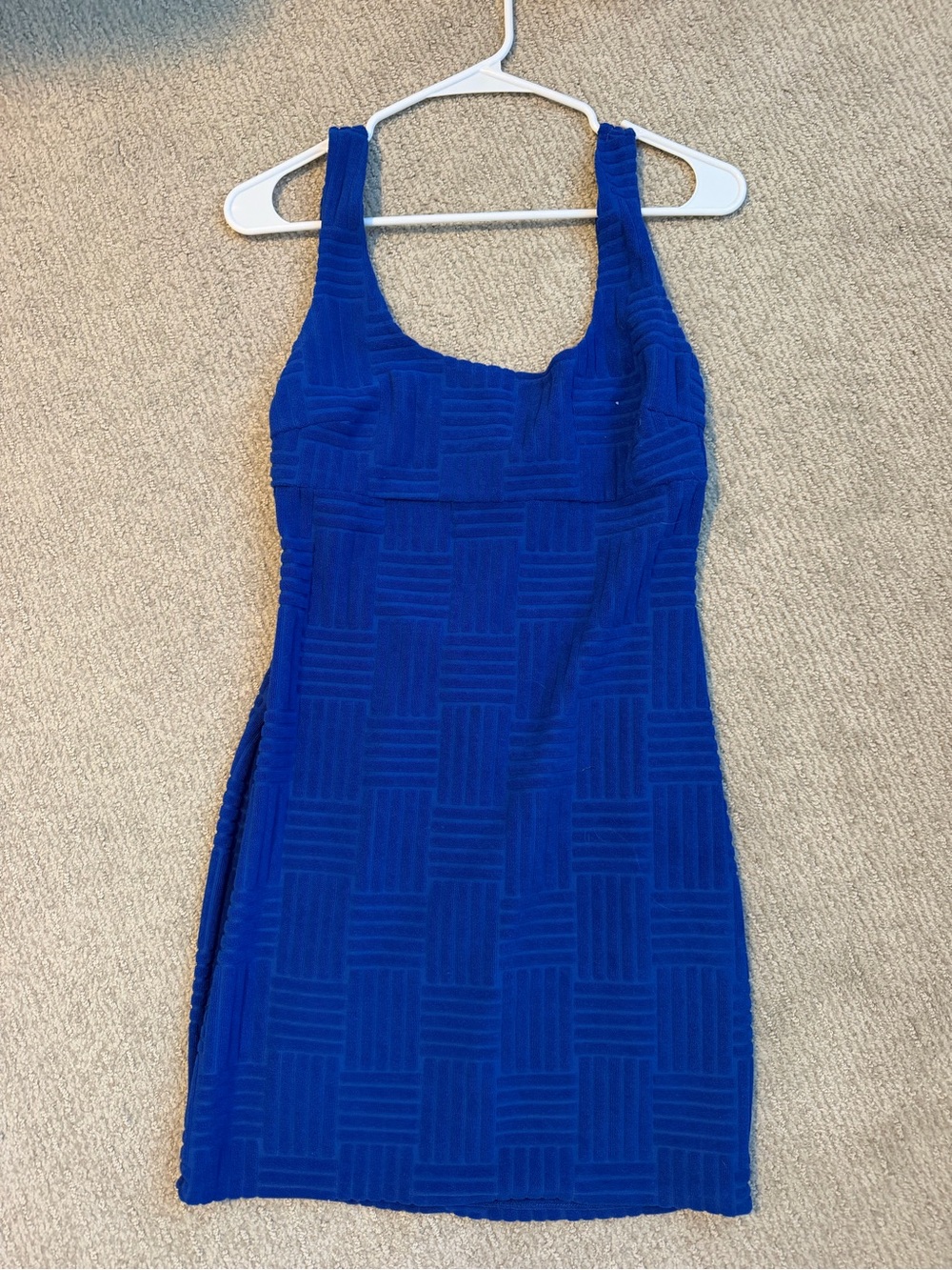 Blue Textured Square-Pattern Sleeveless Dress